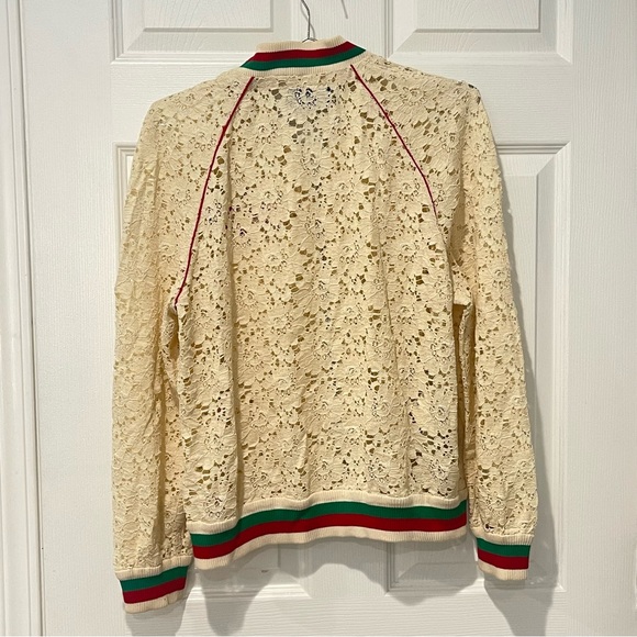 GUCCI Ivory Floral Rebrodé Lace Bomber Jacket 80s Logo IT 42 - Picture 6 of 7